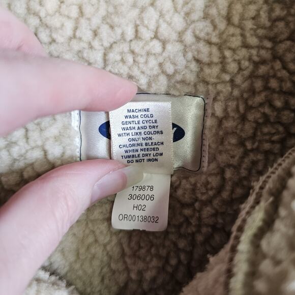 Vtg Y2K Sherpa Lined Brown Vegan Leather Jacket Long Hippie Womens Medium Toggle - Picture 8 of 8